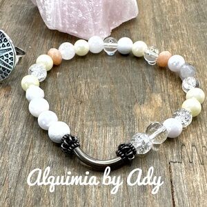 Dainty Milky white jade beaded handcrafted bracelet/ pure heart